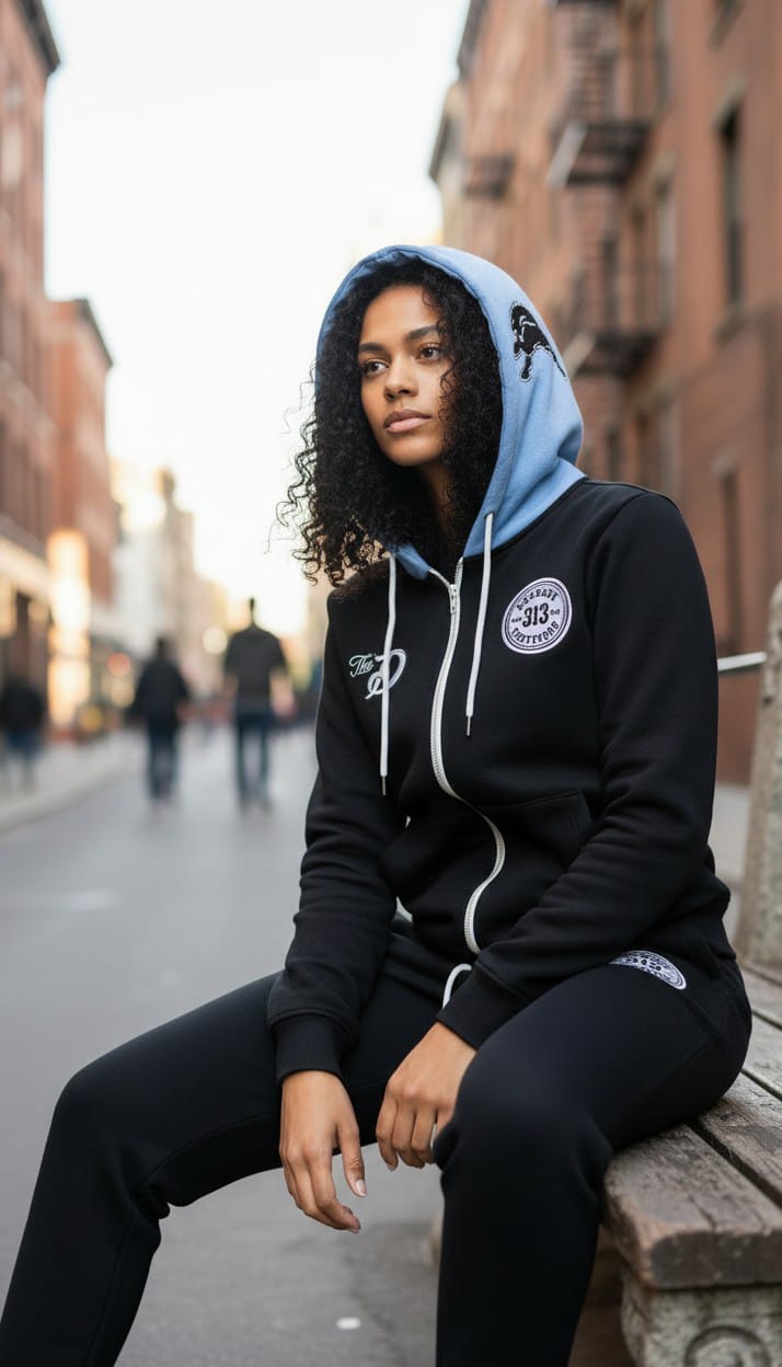 BLACK WITH BLUE HOOD "313" SWEATSUIT
