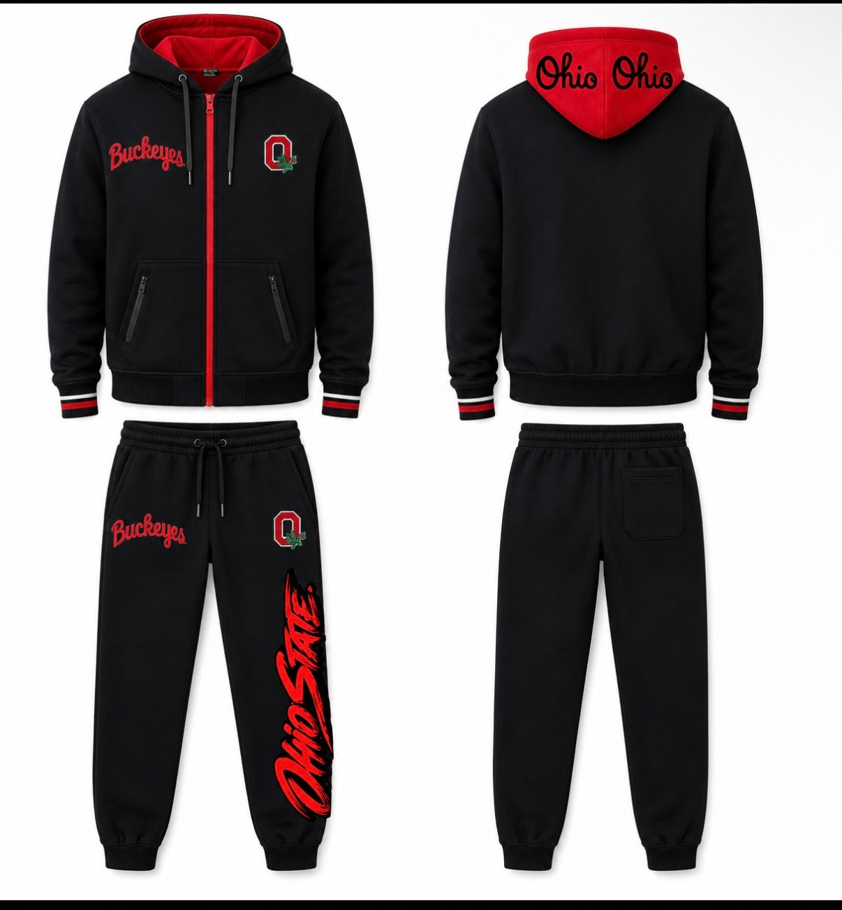 BLACK & RED BUCKS SWEATSUIT (NO BEDAZZLE)