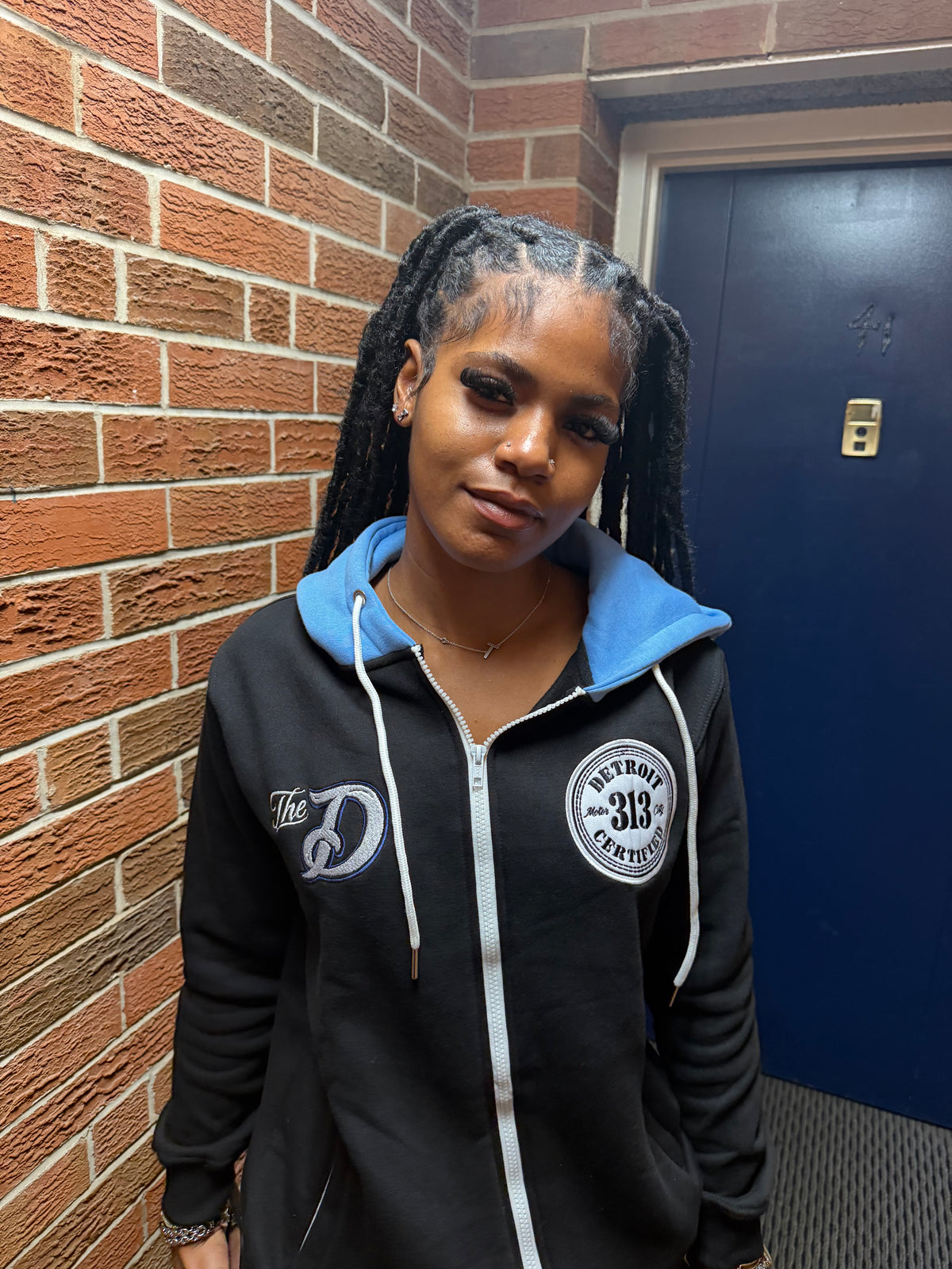 BLACK WITH BLUE HOOD "313" SWEATSUIT