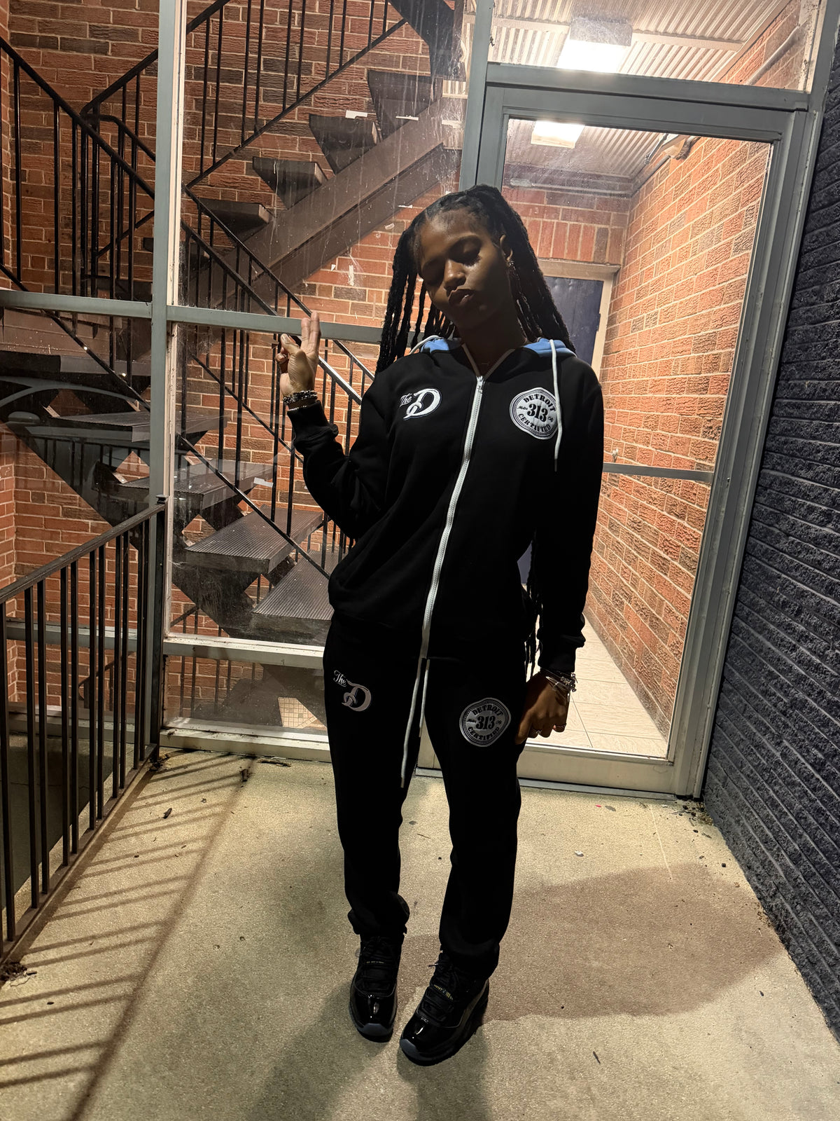 BLACK WITH BLUE HOOD "313" SWEATSUIT
