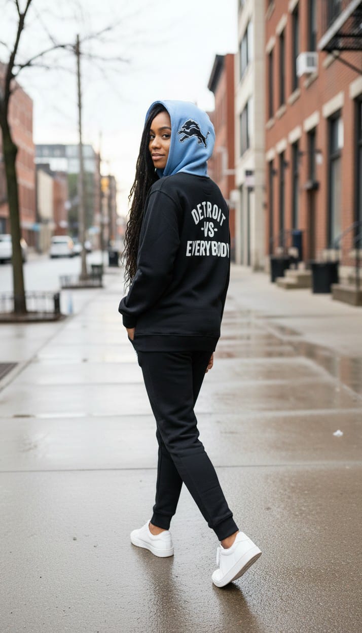 BLACK WITH BLUE HOOD "313" SWEATSUIT